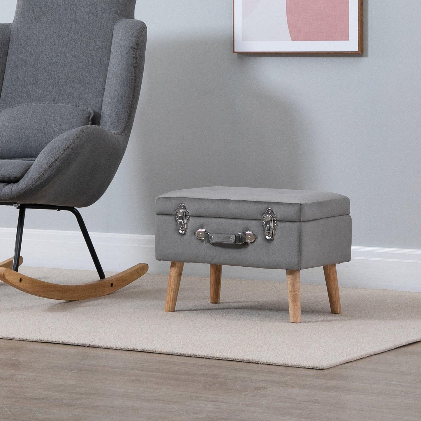 HOMCOM Grey Velvet Ottoman Trunk - Elegant Storage Solution - ALL4U RETAILER LTD