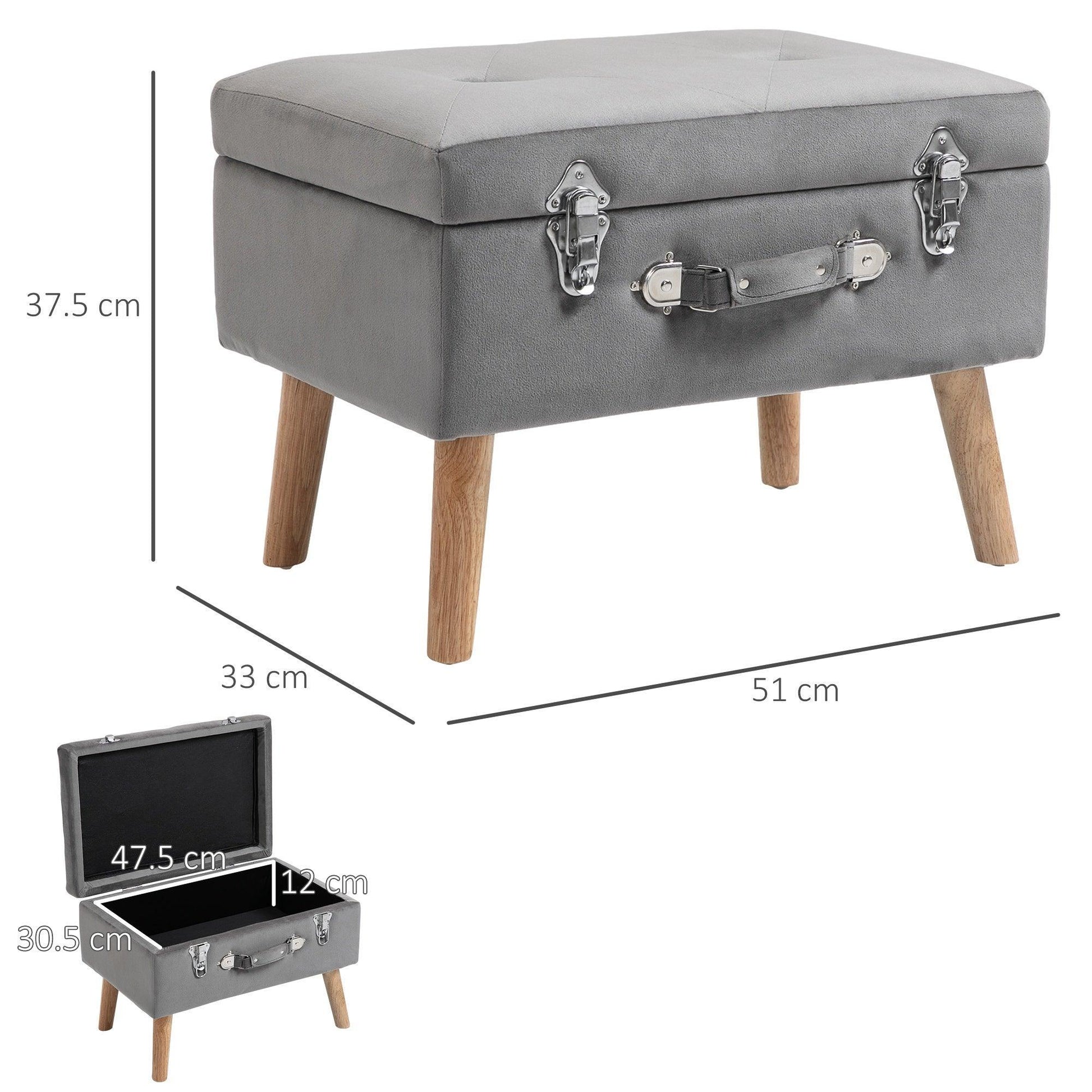 HOMCOM Grey Velvet Ottoman Trunk - Elegant Storage Solution - ALL4U RETAILER LTD