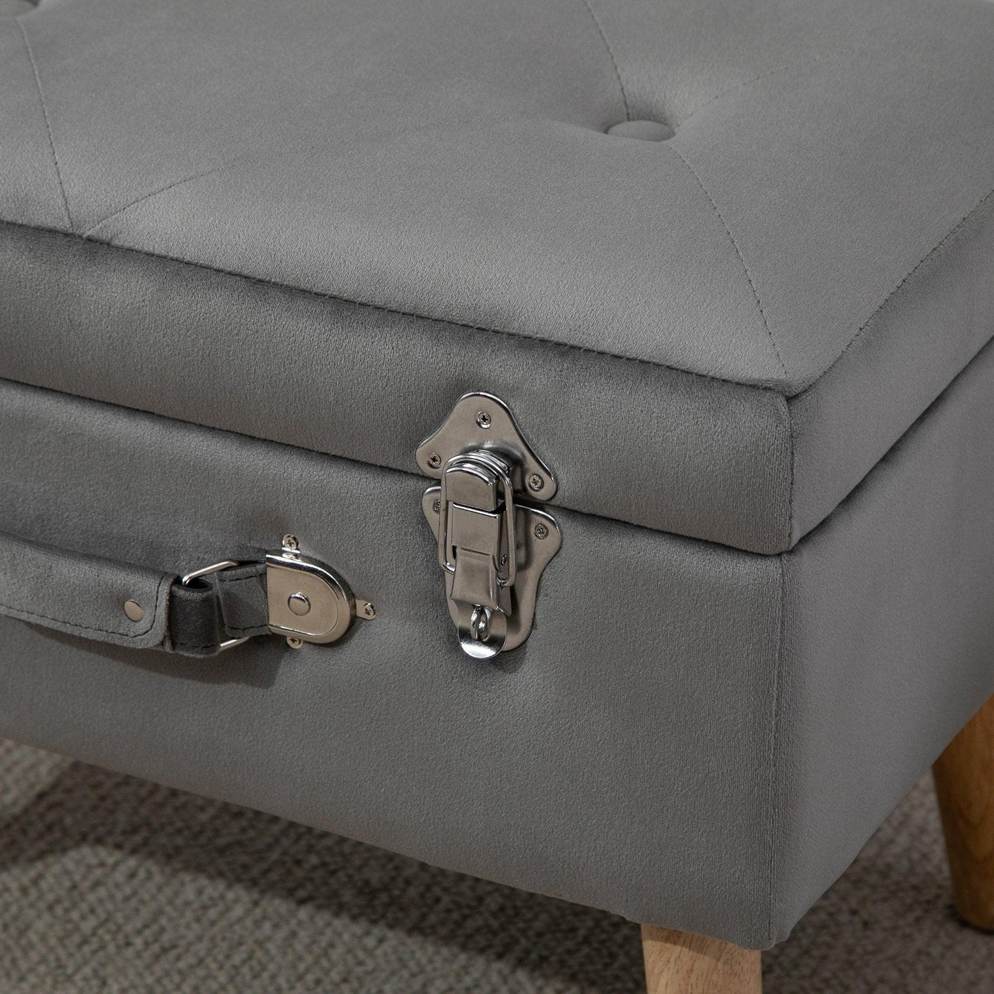 HOMCOM Grey Velvet Ottoman Trunk - Elegant Storage Solution - ALL4U RETAILER LTD