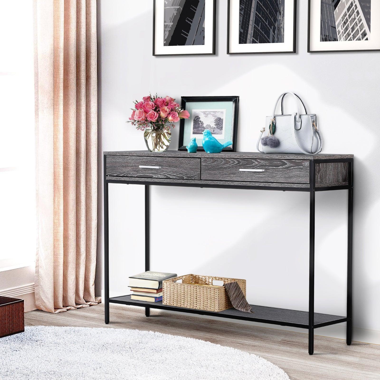 HOMCOM Grey Wood Console Table: Minimalist Style - ALL4U RETAILER LTD