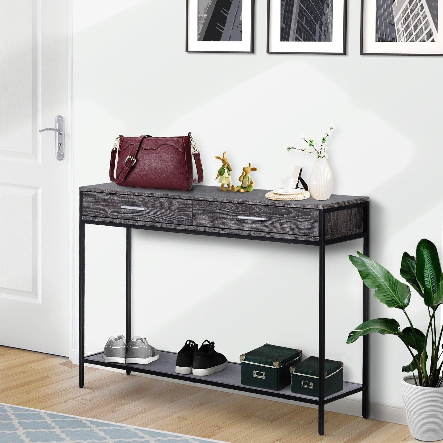 HOMCOM Grey Wood Console Table: Minimalist Style - ALL4U RETAILER LTD