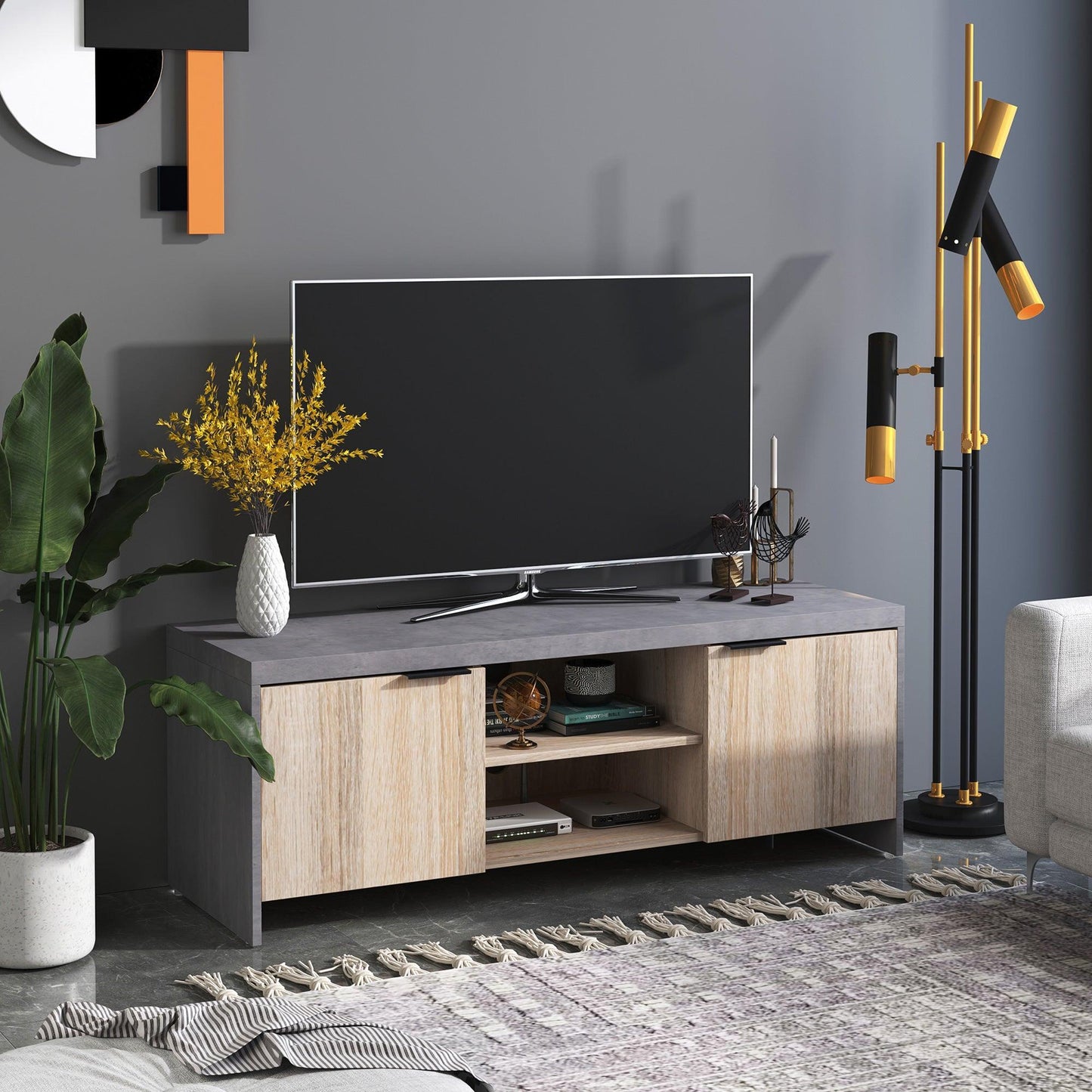 HOMCOM Grey Wooden TV Stand - Storage & Entertainment - ALL4U RETAILER LTD