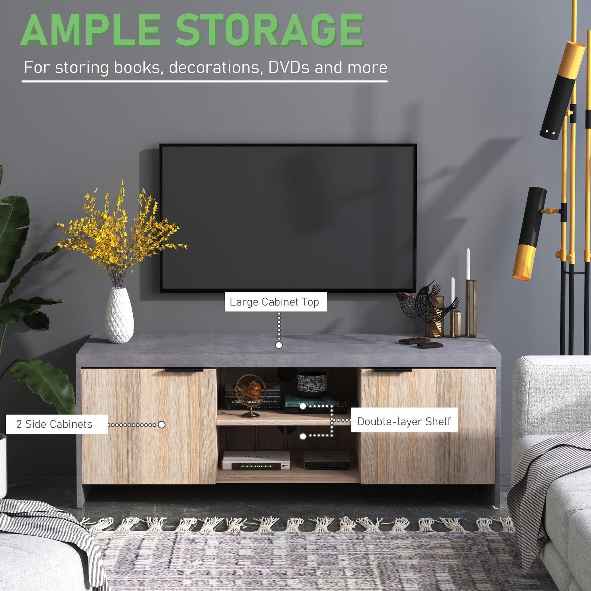 HOMCOM Grey Wooden TV Stand - Storage & Entertainment - ALL4U RETAILER LTD