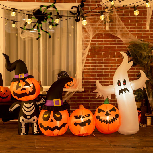 HOMCOM Halloween Inflatable White Ghost with Pumpkins - ALL4U RETAILER LTD