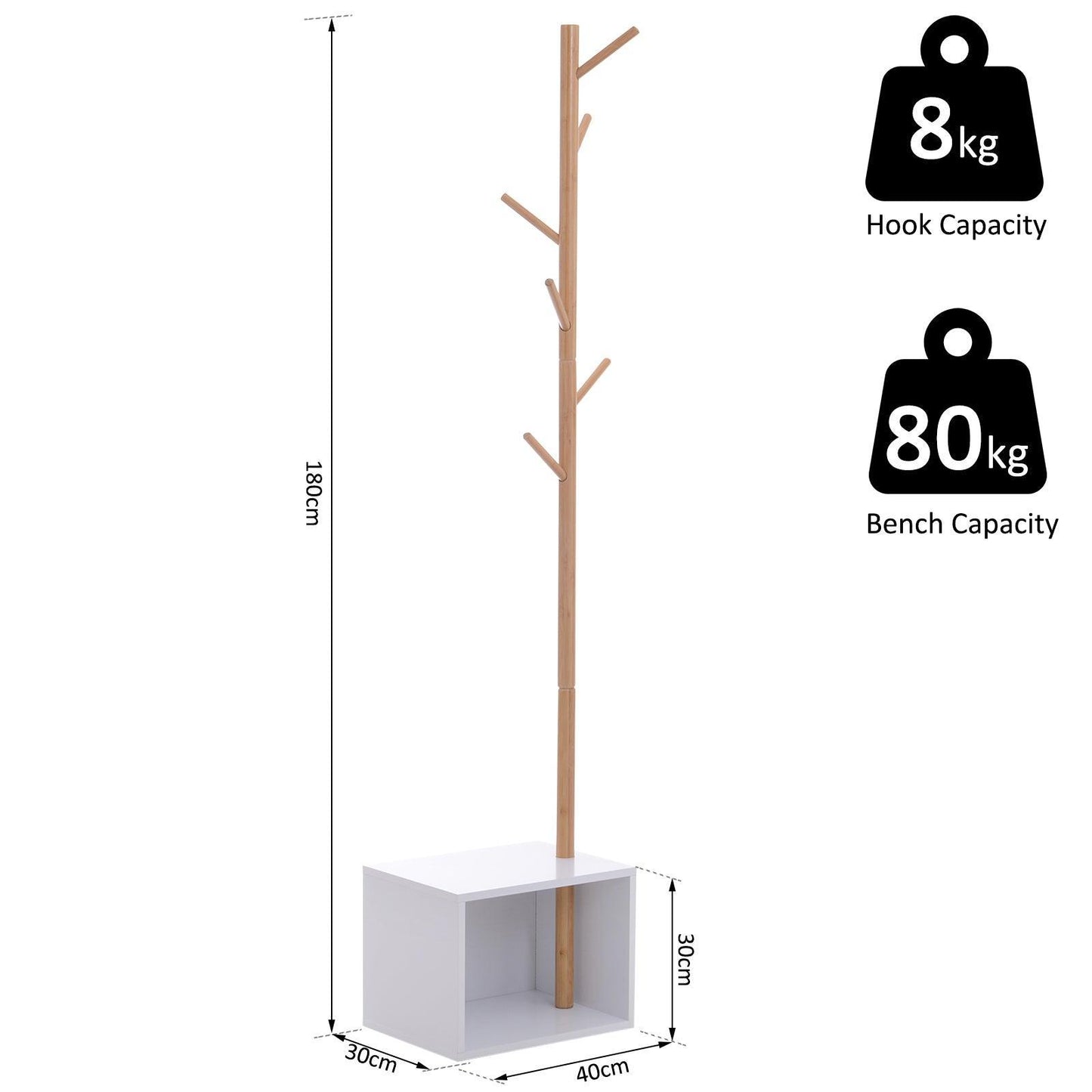 HOMCOM Hallway Tree Coat Rack Storage Bench 180cm - ALL4U RETAILER LTD