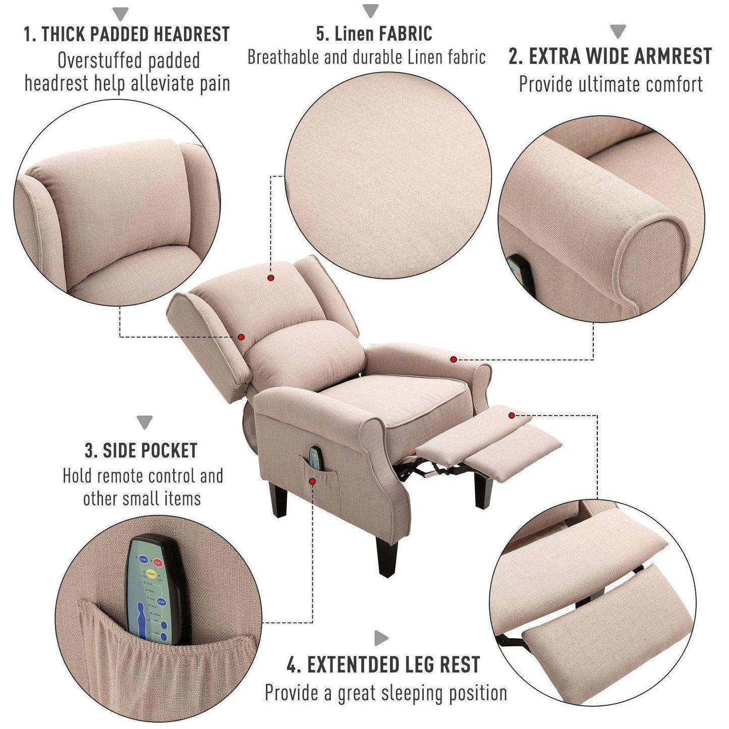 HOMCOM Heated Massage Armchair with Footrest - ALL4U RETAILER LTD