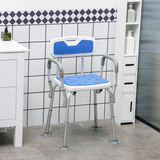 HOMCOM Height Adjustable Shower Chair with Back and Arms - ALL4U RETAILER LTD