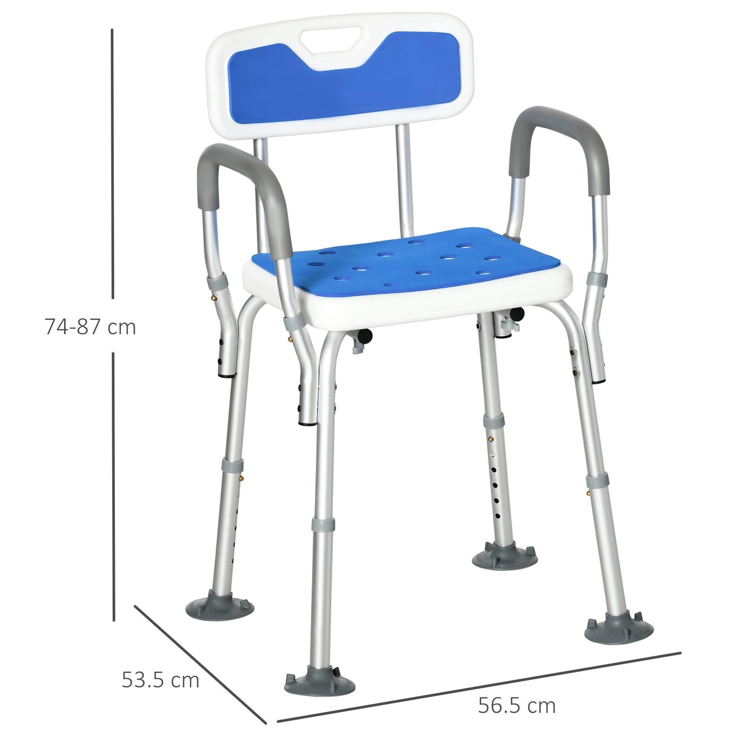 HOMCOM Height Adjustable Shower Chair with Back and Arms - ALL4U RETAILER LTD