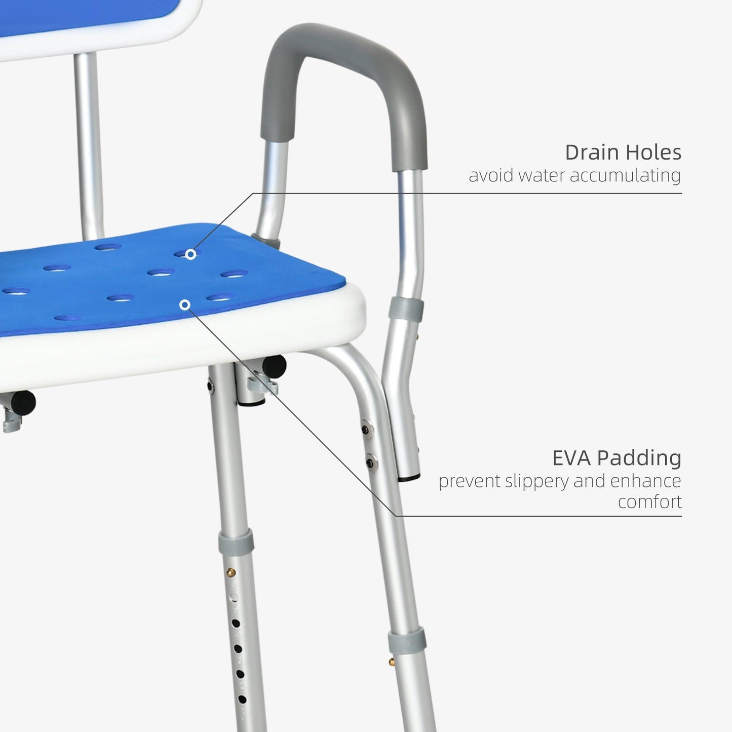 HOMCOM Height Adjustable Shower Chair with Back and Arms - ALL4U RETAILER LTD