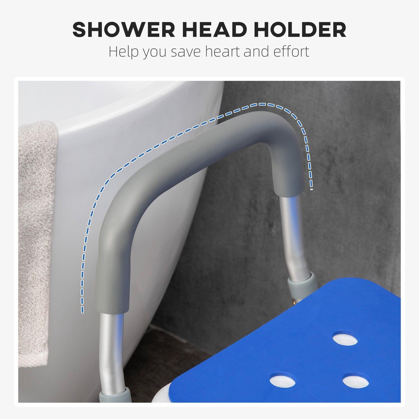 HOMCOM Height Adjustable Shower Chair with Back and Arms - ALL4U RETAILER LTD