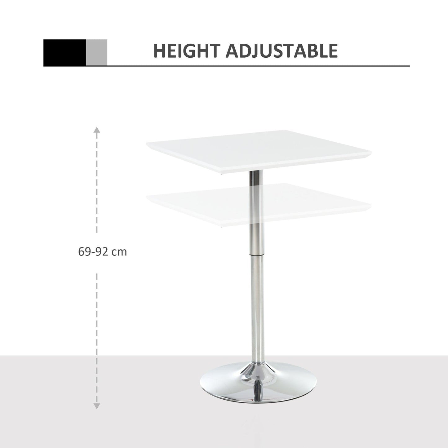 HOMCOM Height Adjustable White Bar Table for Home Bar and Kitchen - ALL4U RETAILER LTD
