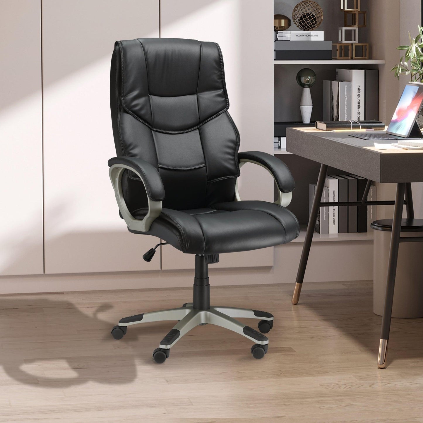 HOMCOM High Back Desk Chair - Adjustable & Rocking - ALL4U RETAILER LTD