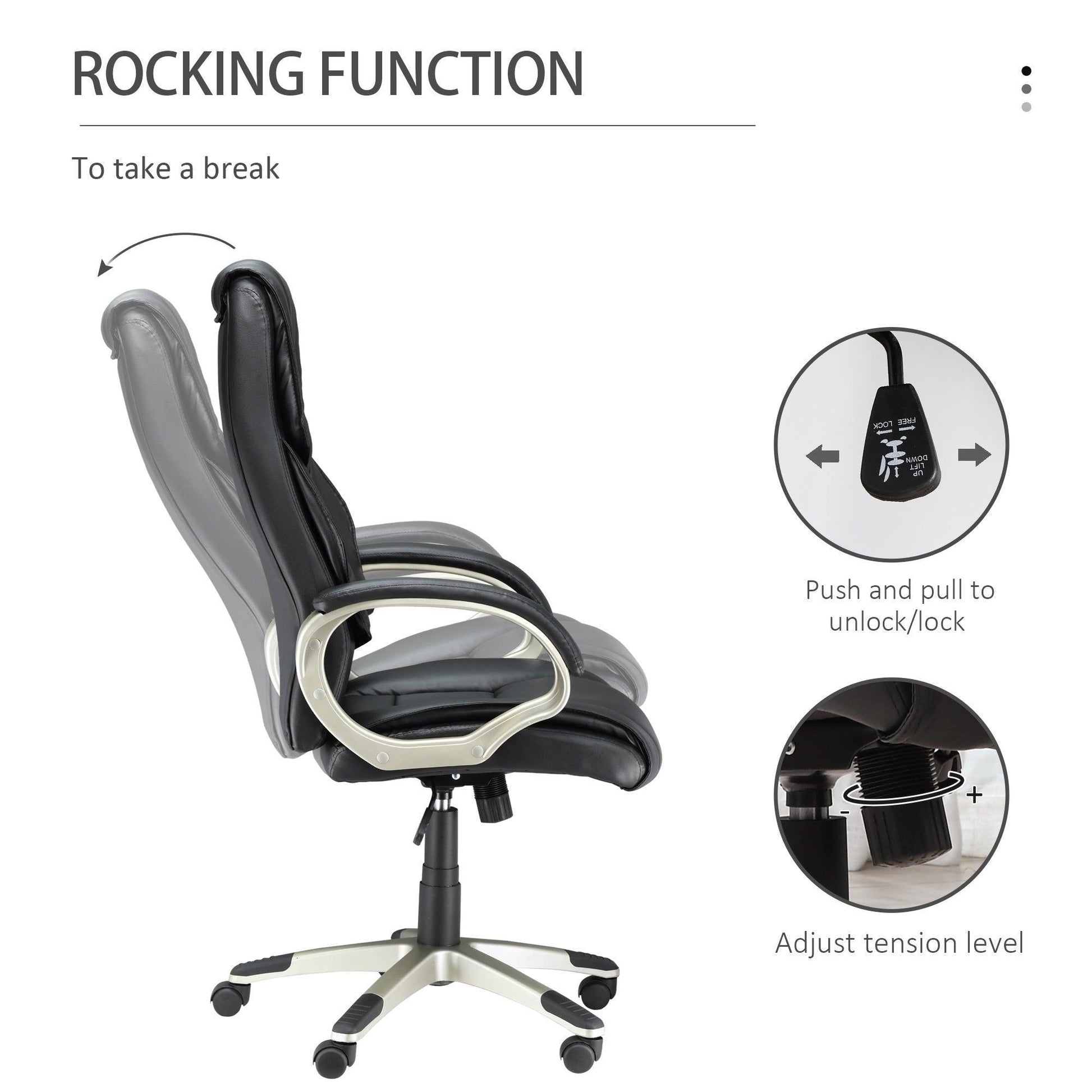 HOMCOM High Back Desk Chair - Adjustable & Rocking - ALL4U RETAILER LTD