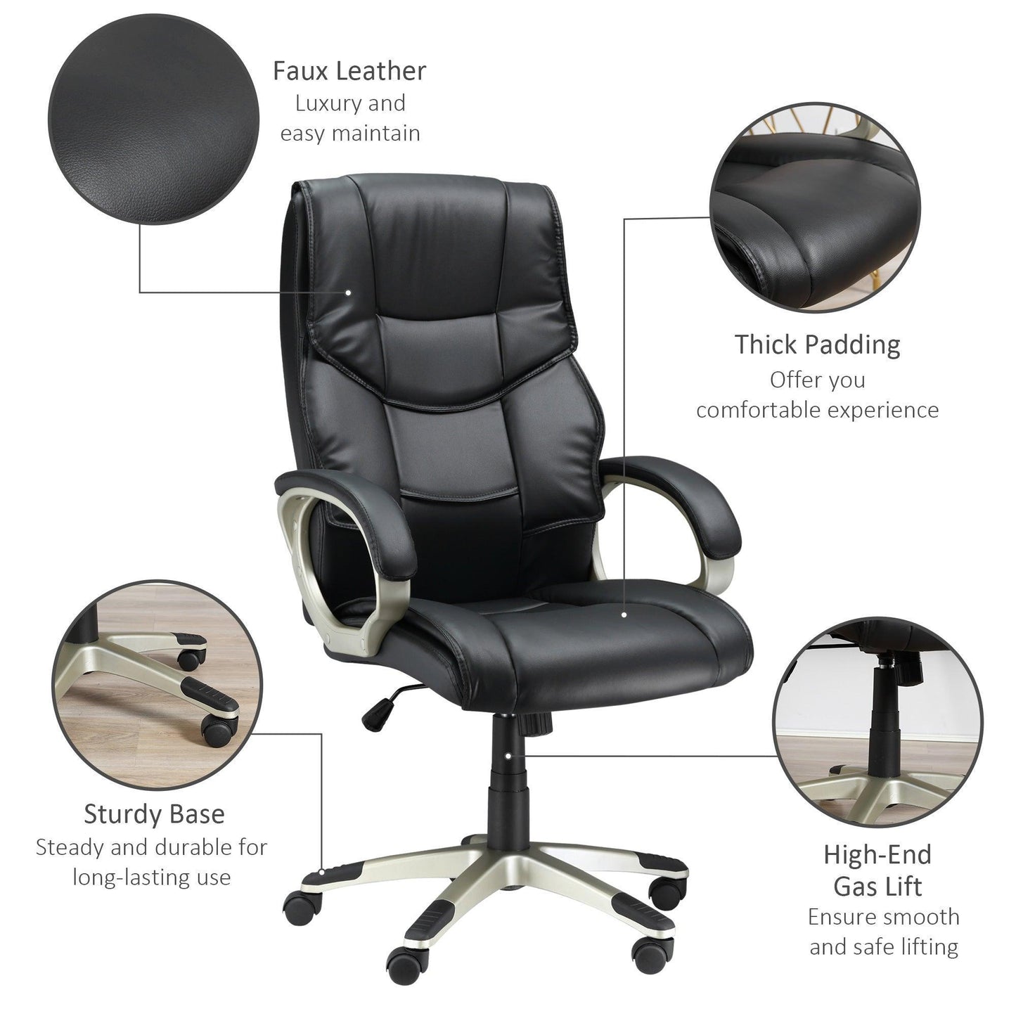 HOMCOM High Back Desk Chair - Adjustable & Rocking - ALL4U RETAILER LTD