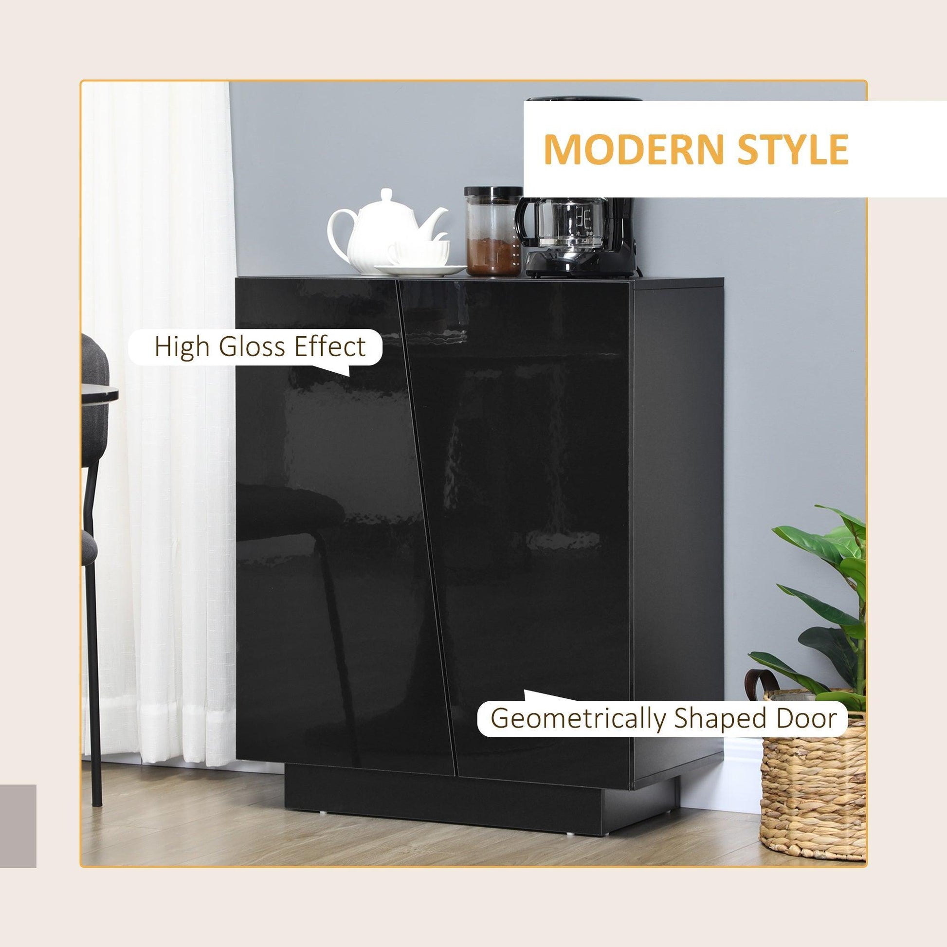 HOMCOM High Gloss Black Storage Cabinet - ALL4U RETAILER LTD