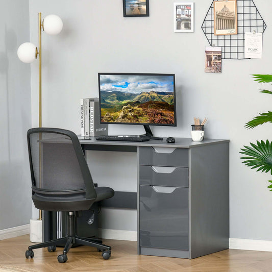 HOMCOM High Gloss Gray Computer Desk with Drawers - ALL4U RETAILER LTD