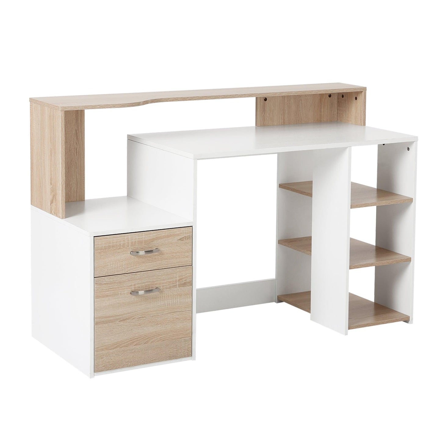 HOMCOM Home Office Computer Desk with Printer Shelf Rack - Oak/White - ALL4U RETAILER LTD