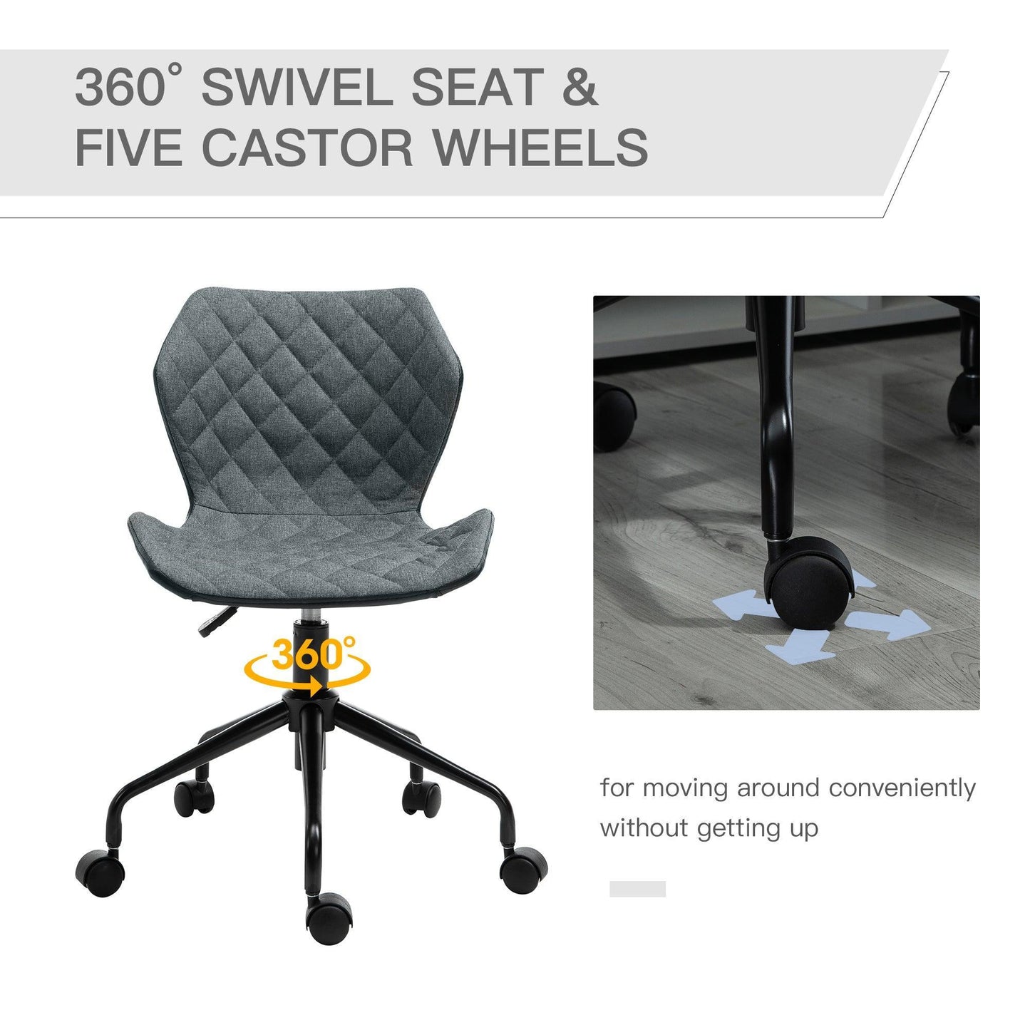 HOMCOM Office Swivel Desk Chair - Grey - ALL4U RETAILER LTD