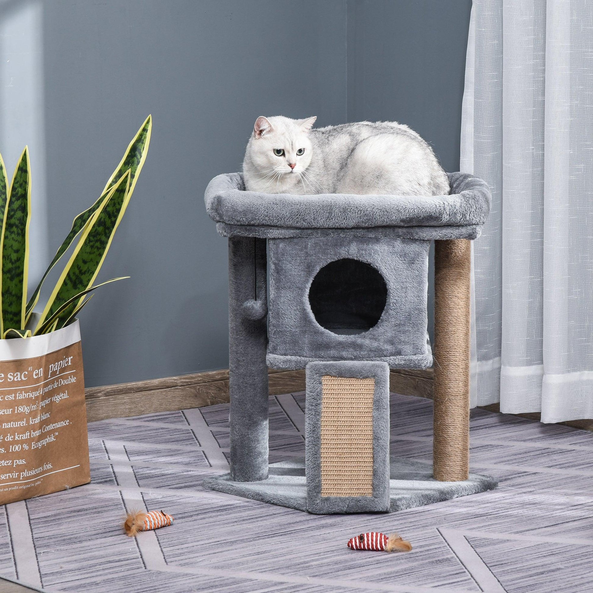 HOMCOM Indoor Cat Climbing Tower: Grey 57cm - ALL4U RETAILER LTD