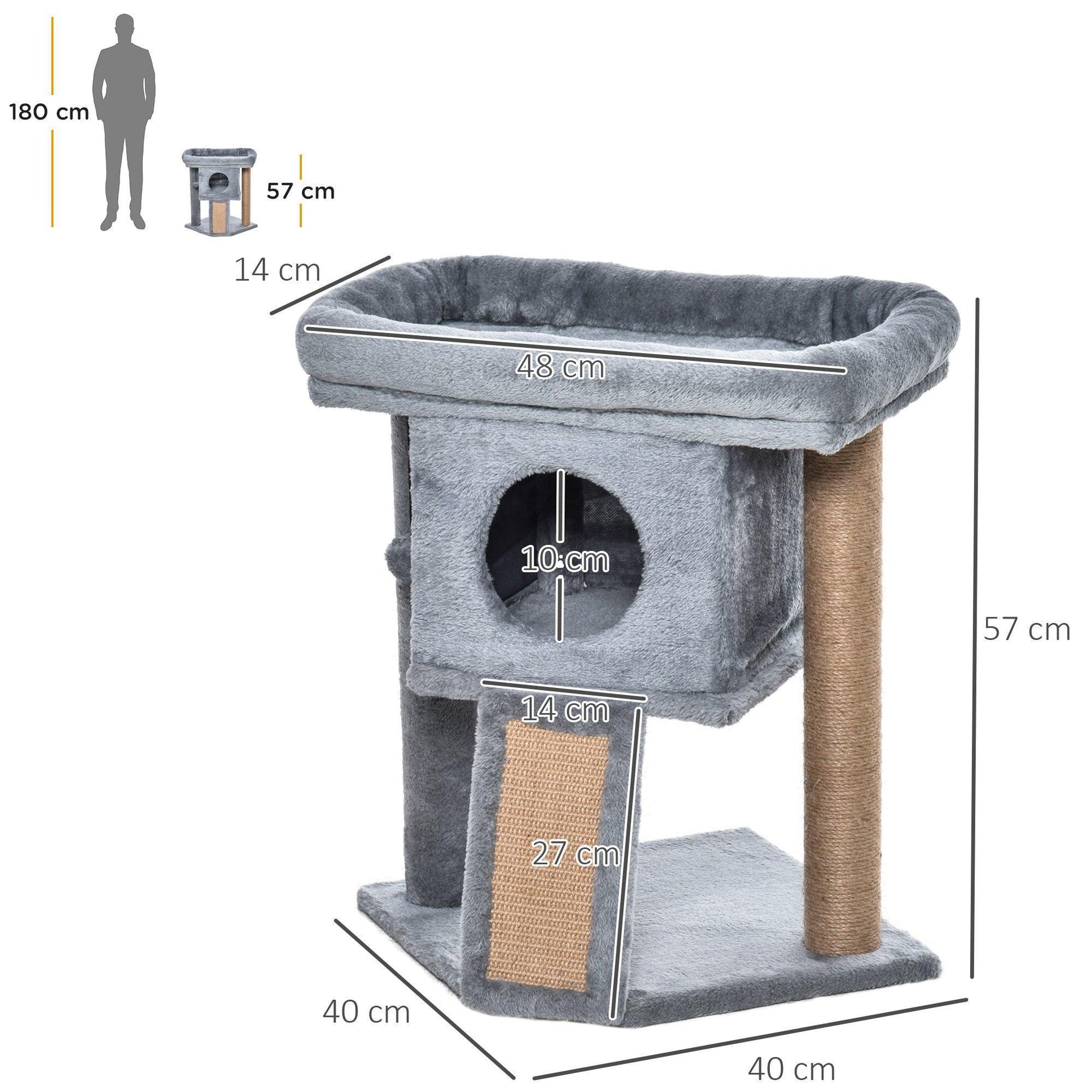 HOMCOM Indoor Cat Climbing Tower: Grey 57cm - ALL4U RETAILER LTD