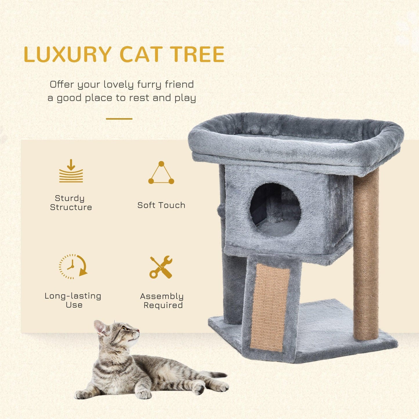 HOMCOM Indoor Cat Climbing Tower: Grey 57cm - ALL4U RETAILER LTD