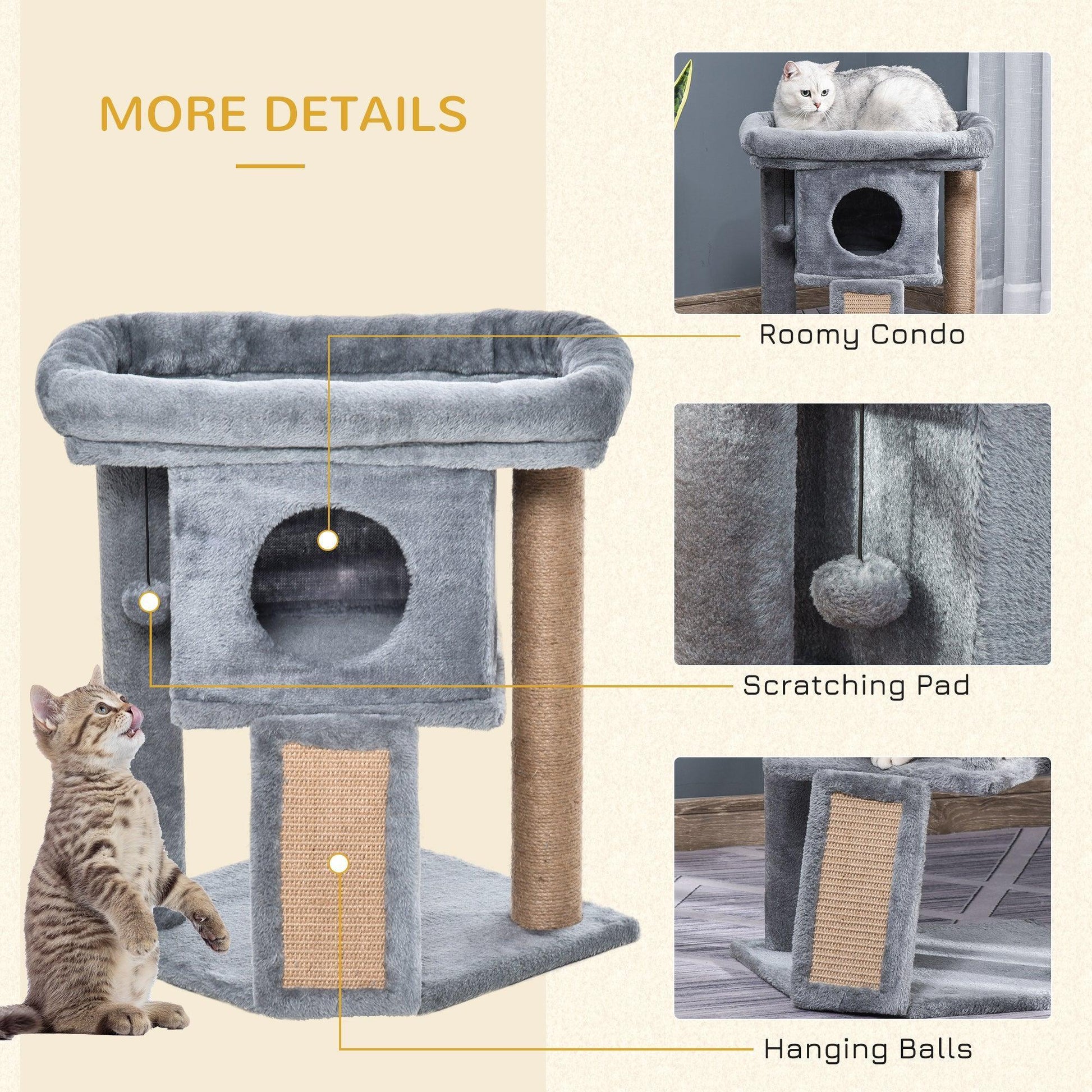 HOMCOM Indoor Cat Climbing Tower: Grey 57cm - ALL4U RETAILER LTD