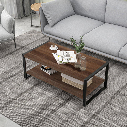 HOMCOM Industrial Coffee Table, Steel Frame, Natural Finish - ALL4U RETAILER LTD