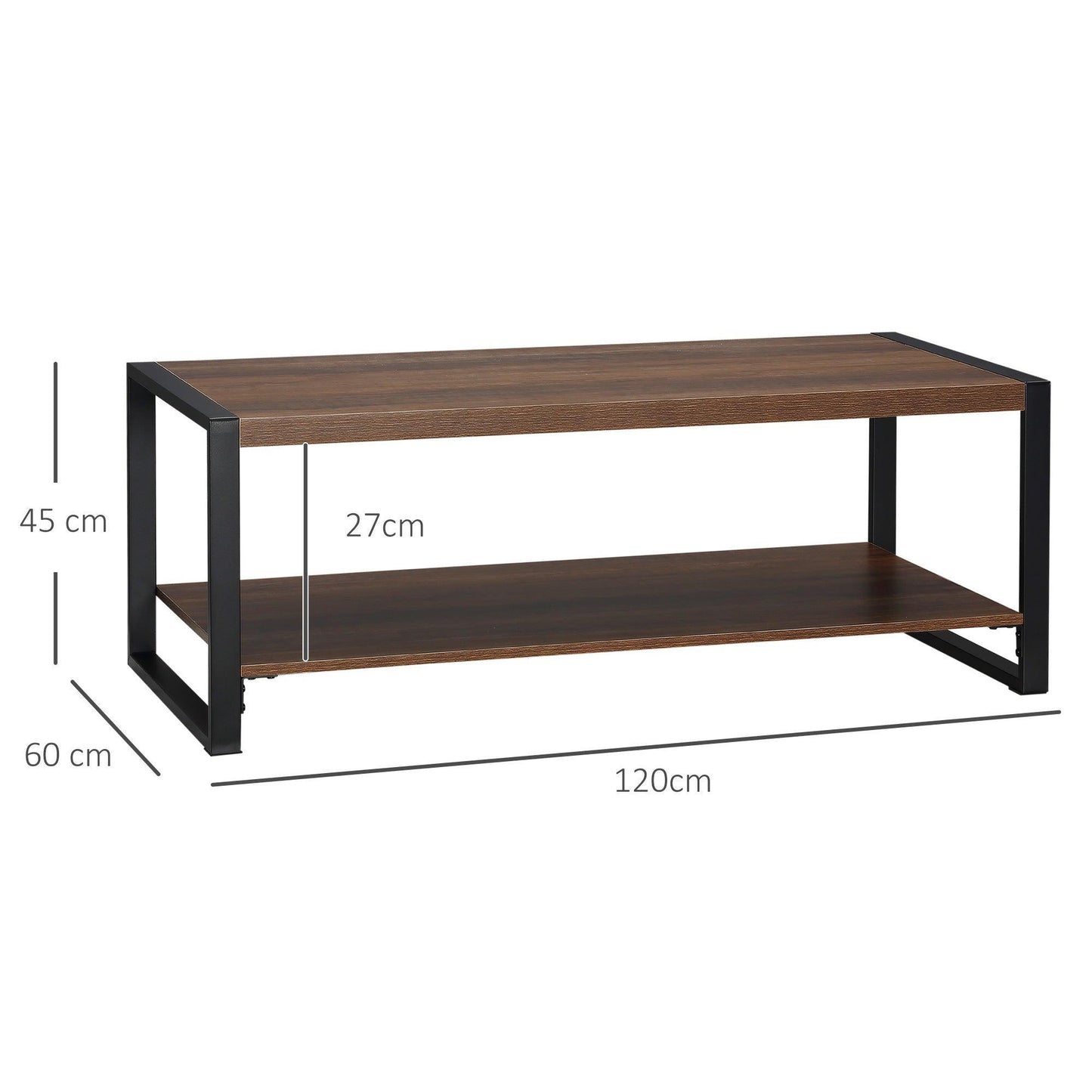 HOMCOM Industrial Coffee Table, Steel Frame, Natural Finish - ALL4U RETAILER LTD