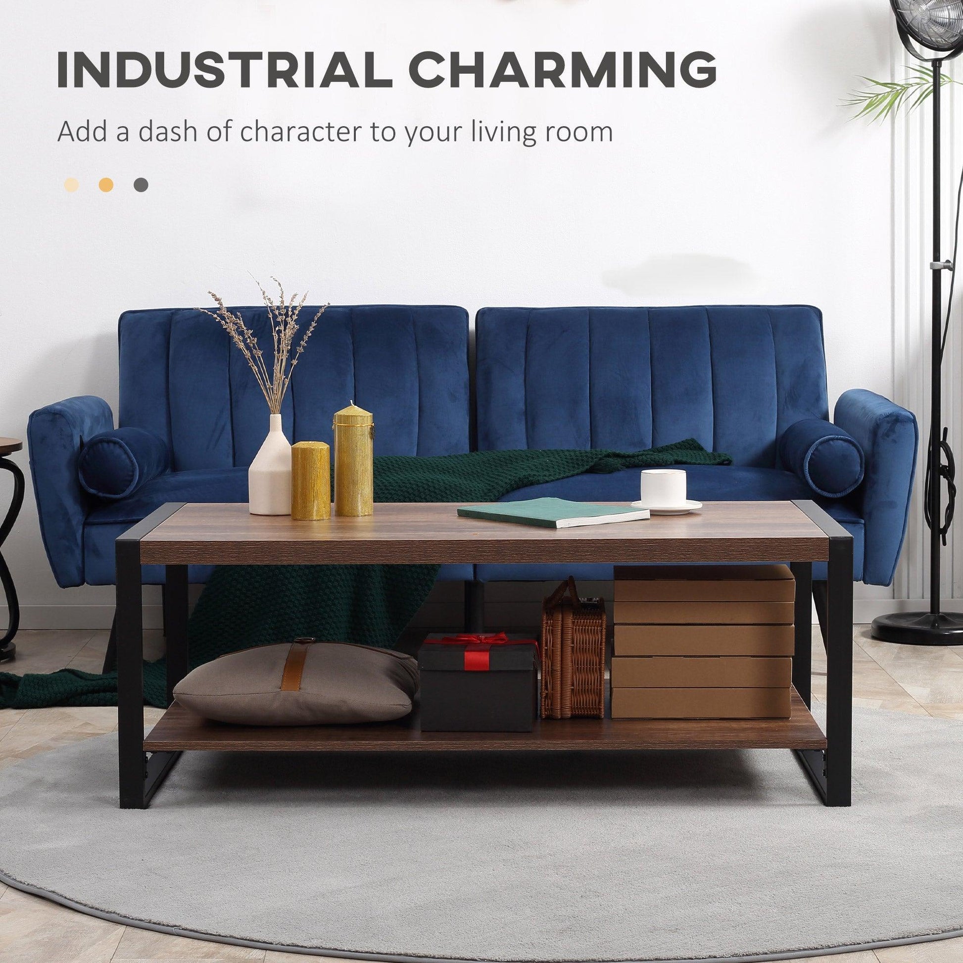 HOMCOM Industrial Coffee Table, Steel Frame, Natural Finish - ALL4U RETAILER LTD