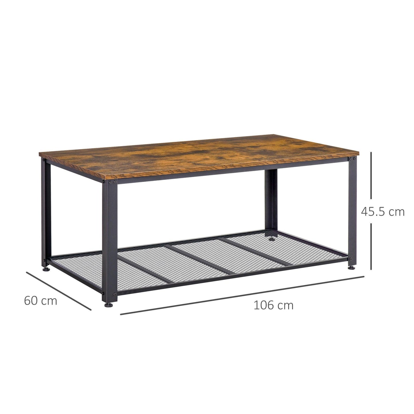 HOMCOM Industrial Coffee Table with Storage Shelf - ALL4U RETAILER LTD