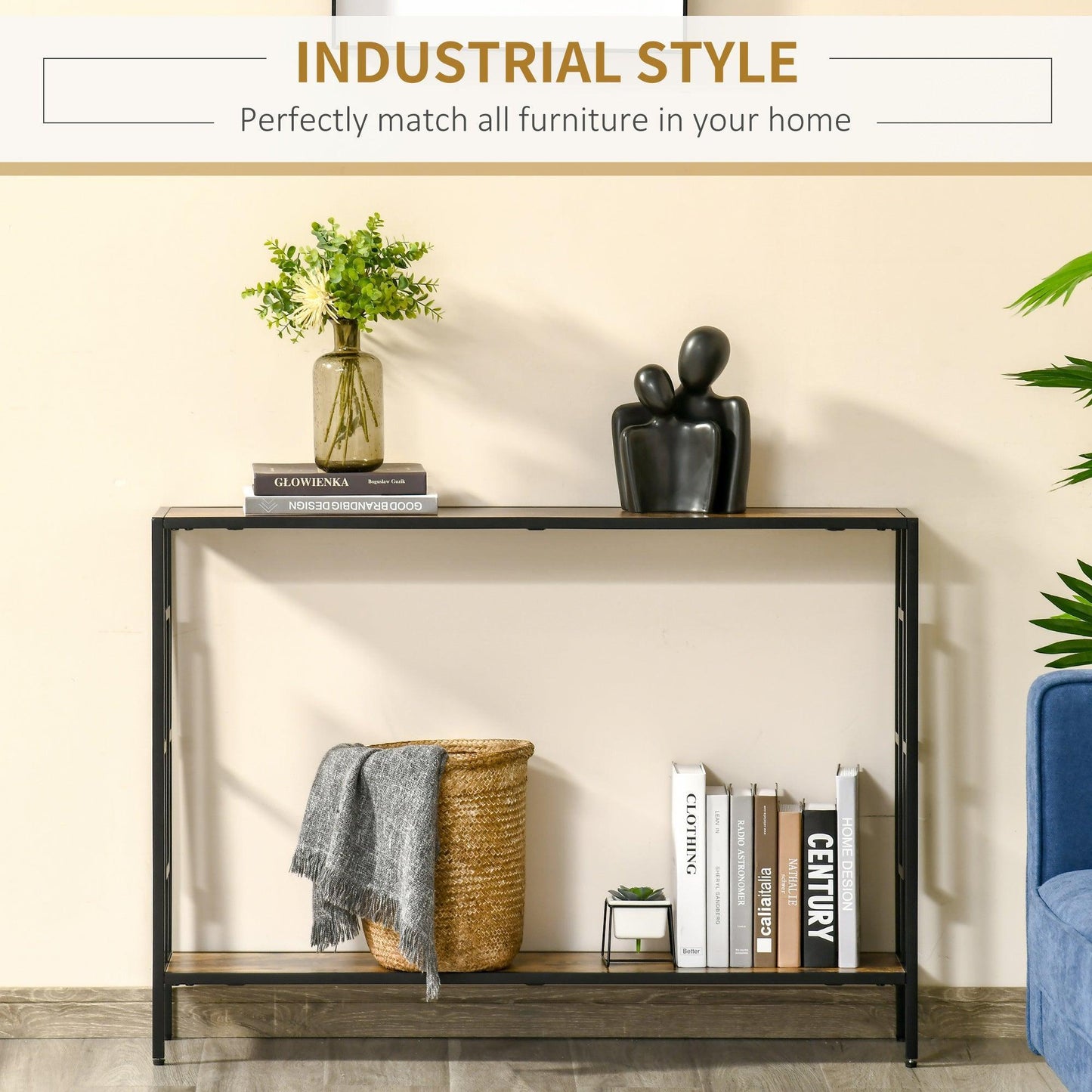 HOMCOM Industrial Console Table with Storage - Rustic Brown - ALL4U RETAILER LTD