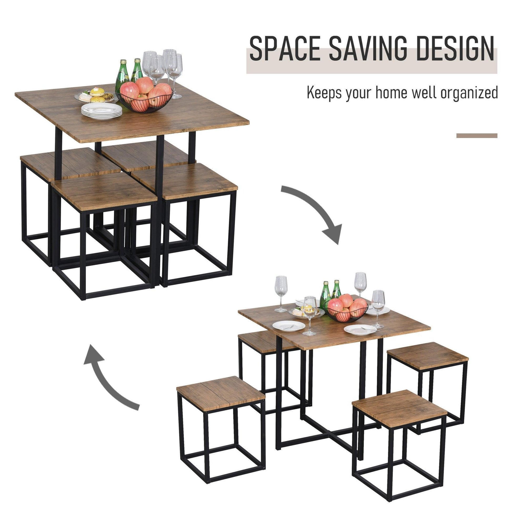 HOMCOM Industrial Dining Set with Metal Frames & Compact Seating - ALL4U RETAILER LTD