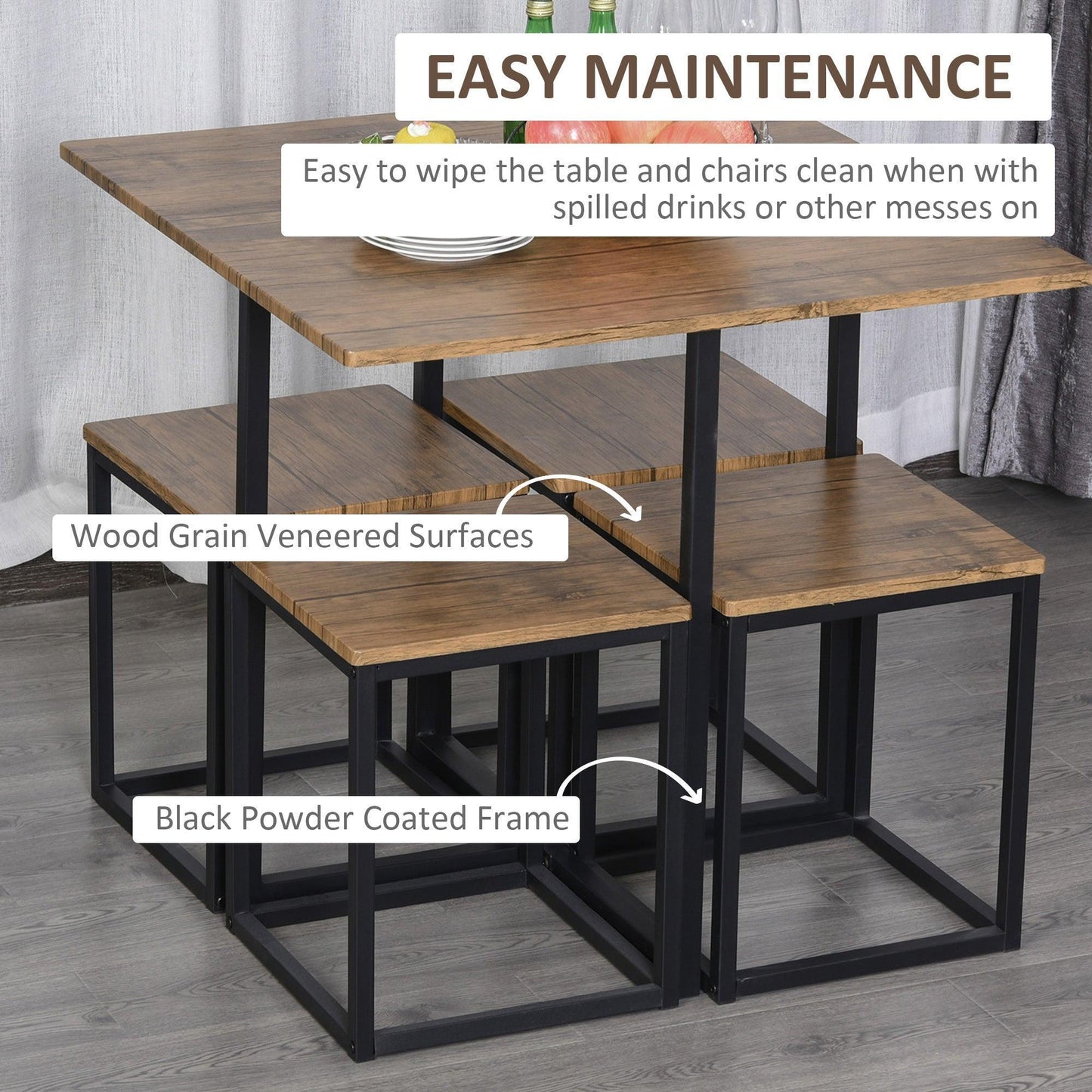 HOMCOM Industrial Dining Set with Metal Frames & Compact Seating - ALL4U RETAILER LTD