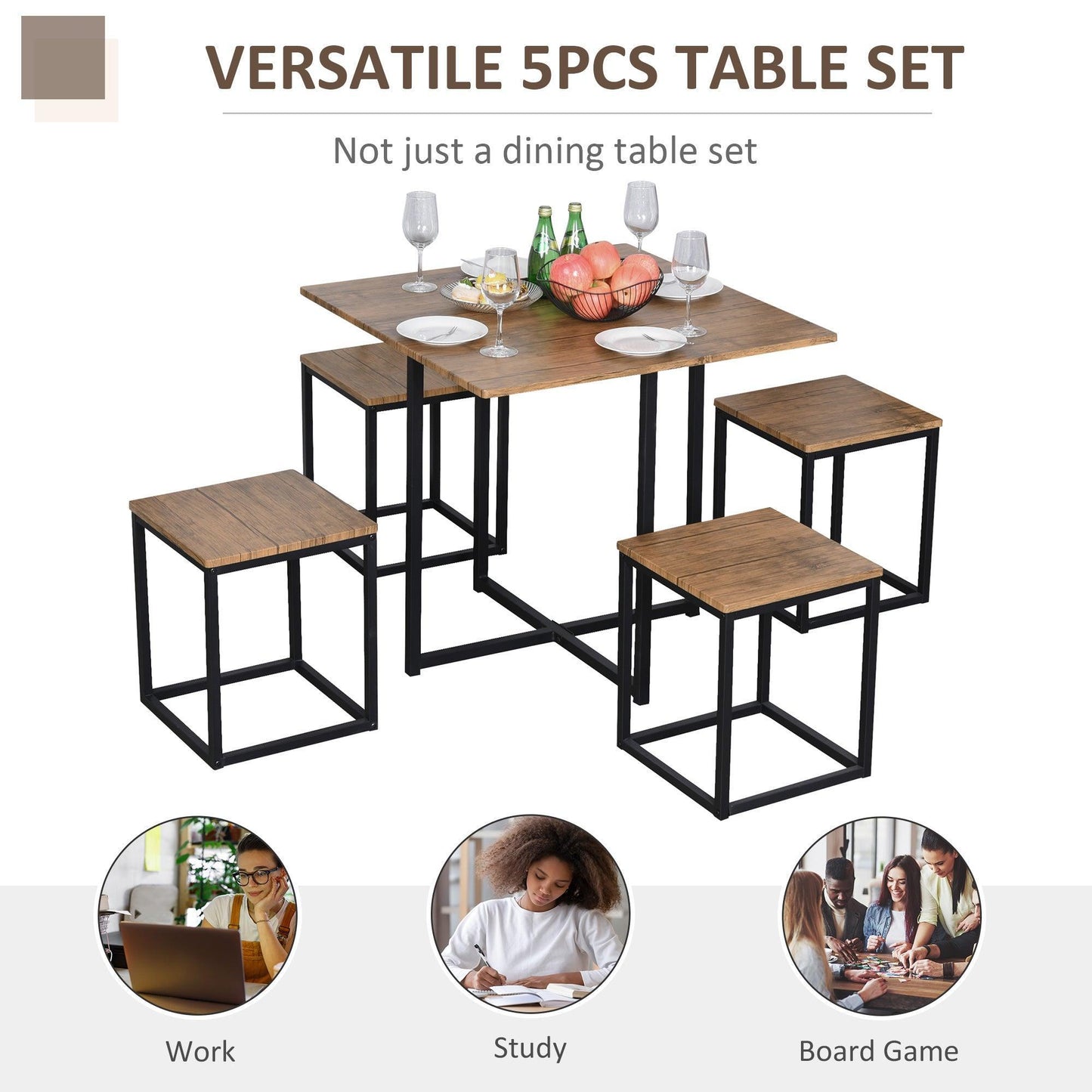 HOMCOM Industrial Dining Set with Metal Frames & Compact Seating - ALL4U RETAILER LTD