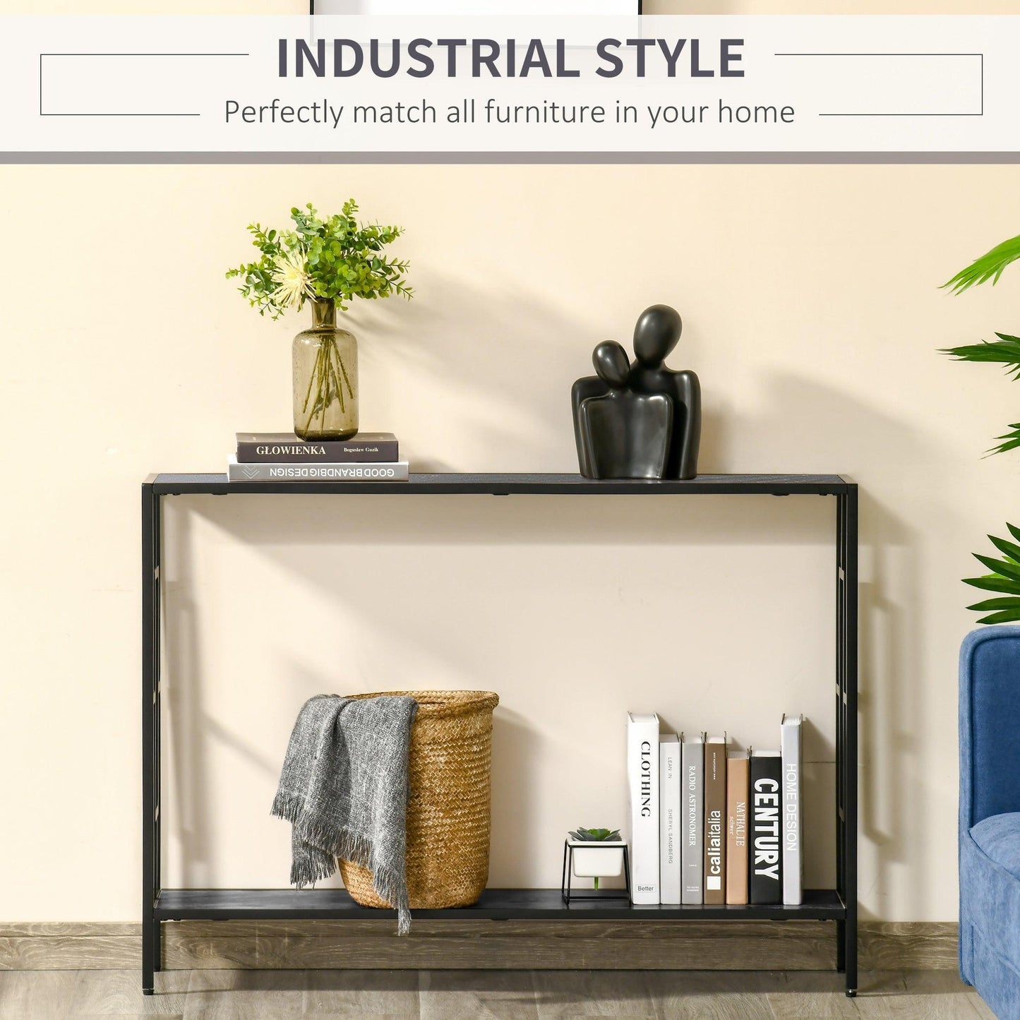 HOMCOM Industrial Grey Console Table with Storage Shelf - ALL4U RETAILER LTD