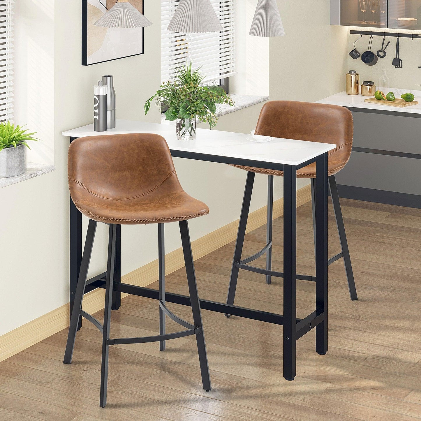 HOMCOM Industrial Kitchen Stools, Set of 2 - Upholstered, Brown - ALL4U RETAILER LTD