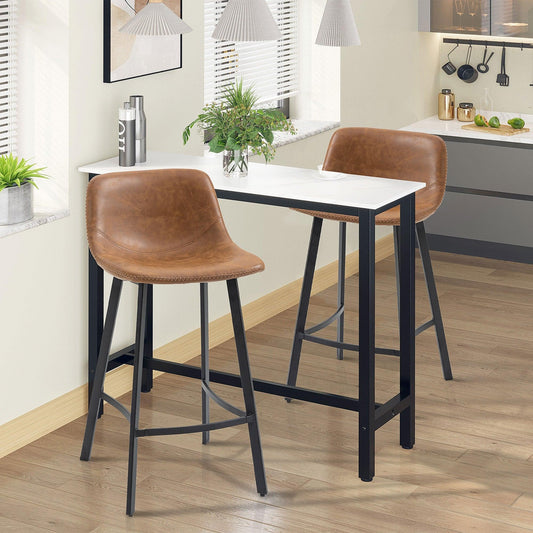 HOMCOM Industrial Kitchen Stools, Set of 2 - Upholstered, Brown - ALL4U RETAILER LTD