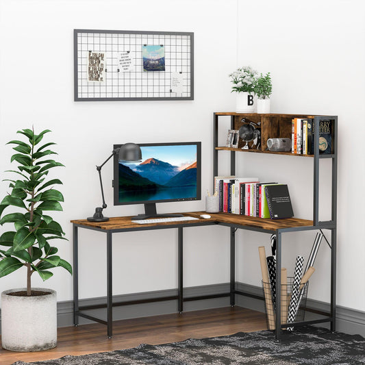 HOMCOM Industrial L-Shaped Desk with Storage - Study Workstation - ALL4U RETAILER LTD