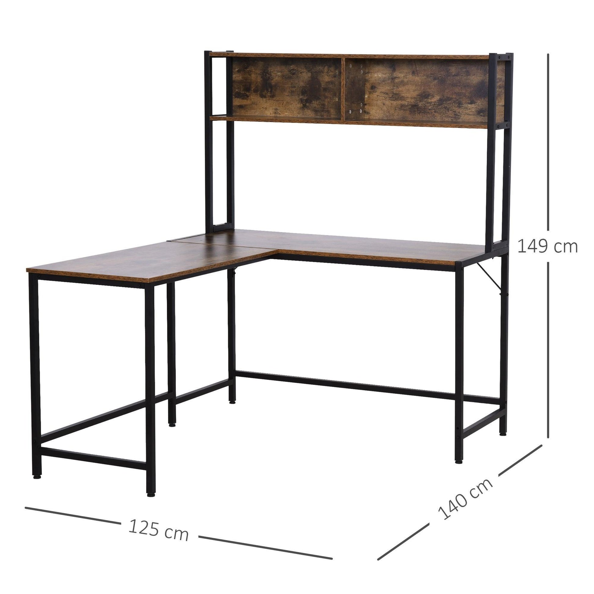 HOMCOM Industrial L-Shaped Desk with Storage - Study Workstation - ALL4U RETAILER LTD