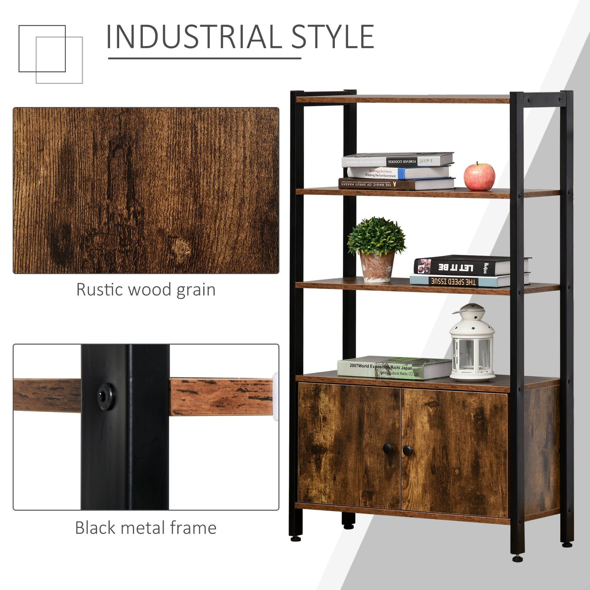 HOMCOM Industrial Storage Cabinet with Doors - Rustic Brown - ALL4U RETAILER LTD