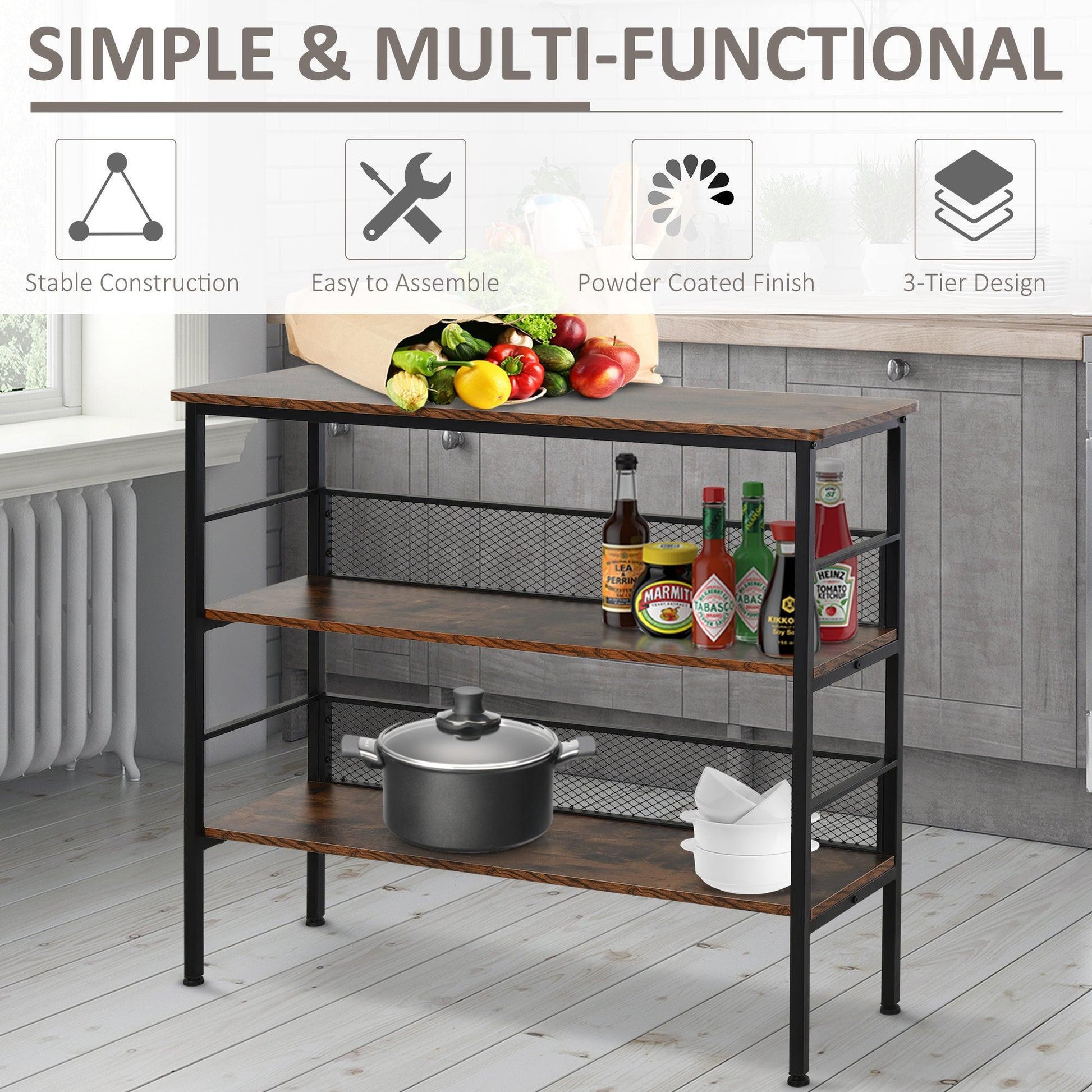 HOMCOM Industrial Style 3-Tier Storage Shelf - ALL4U RETAILER LTD