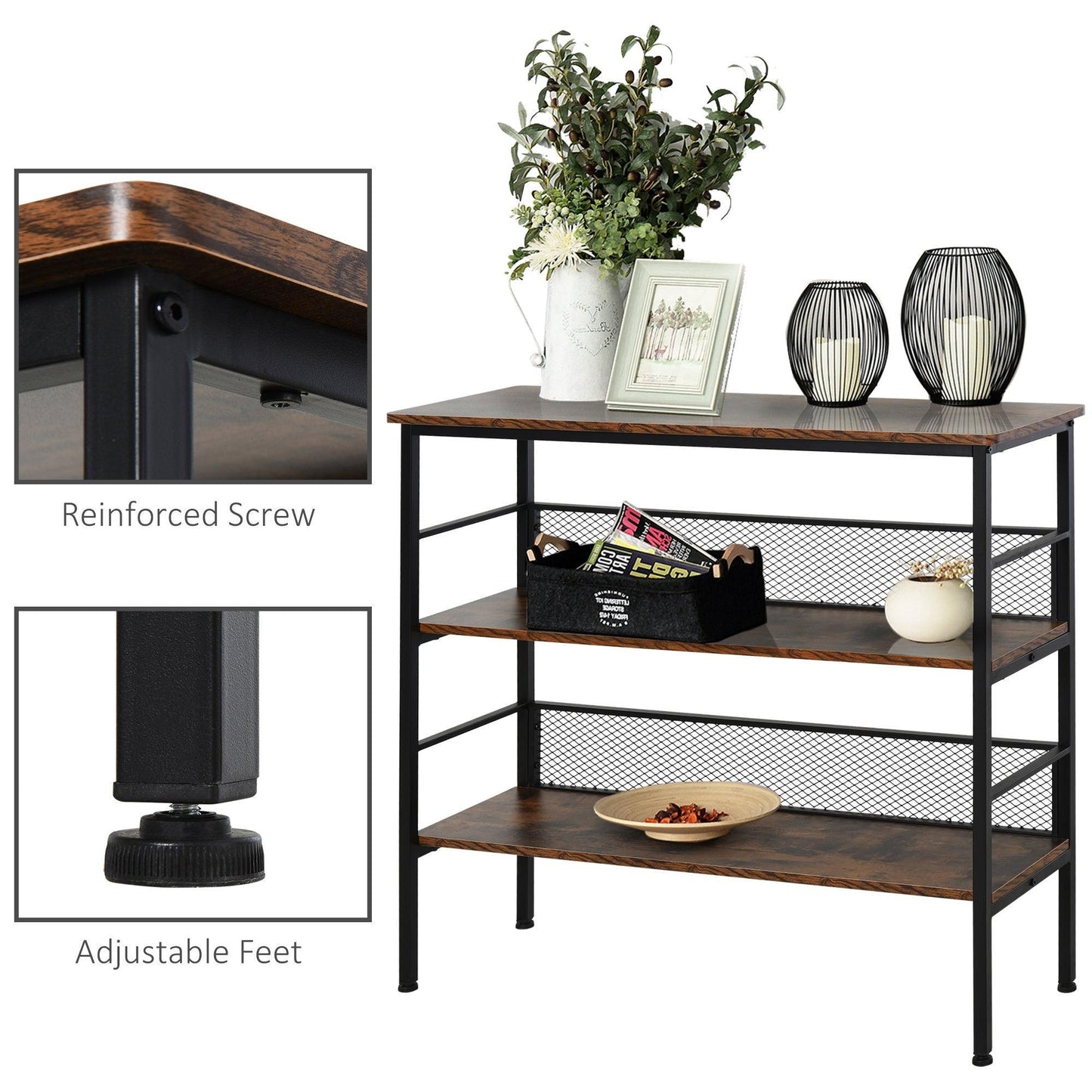 HOMCOM Industrial Style 3-Tier Storage Shelf - ALL4U RETAILER LTD