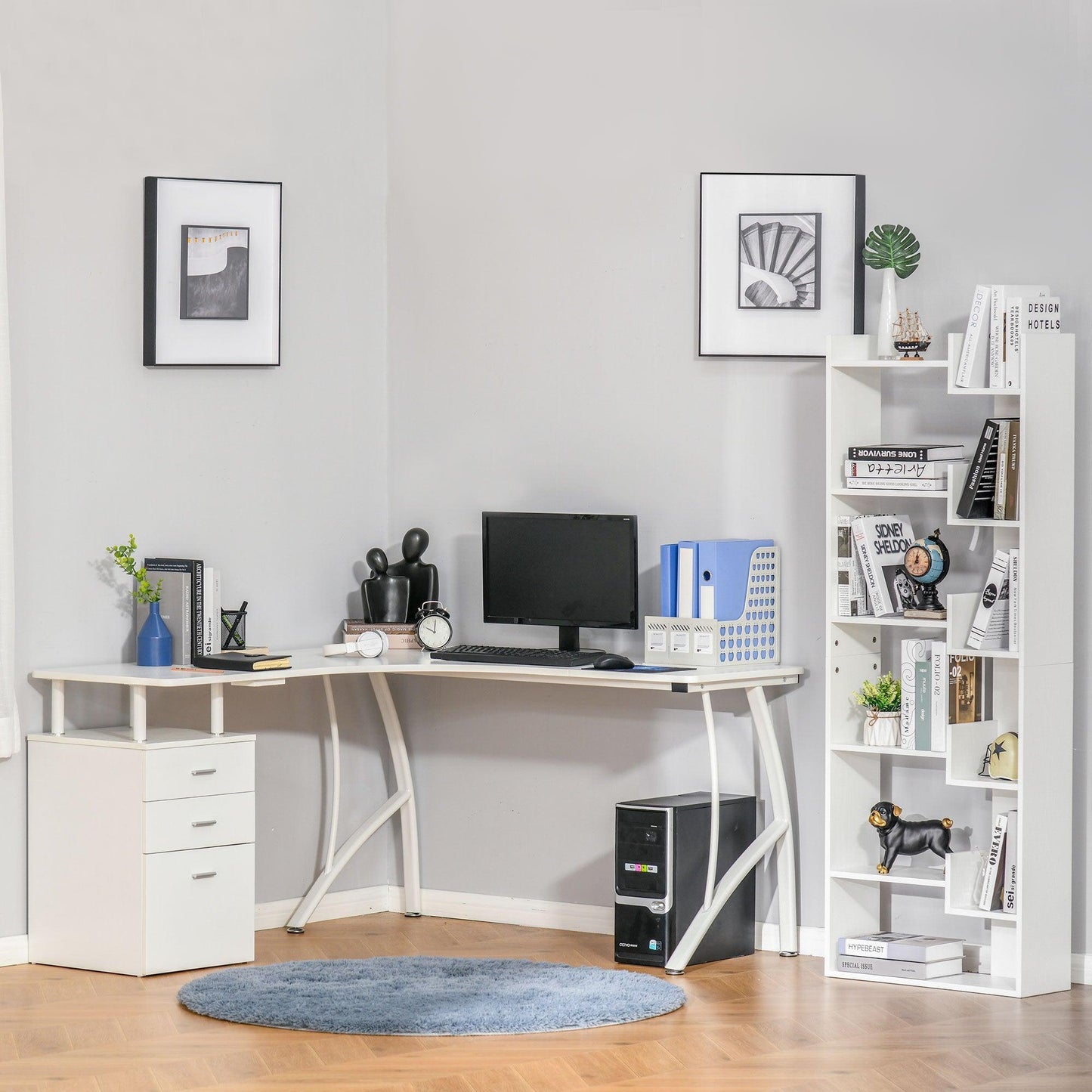 HOMCOM Industrial-Style Home Office Desk with Storage - ALL4U RETAILER LTD