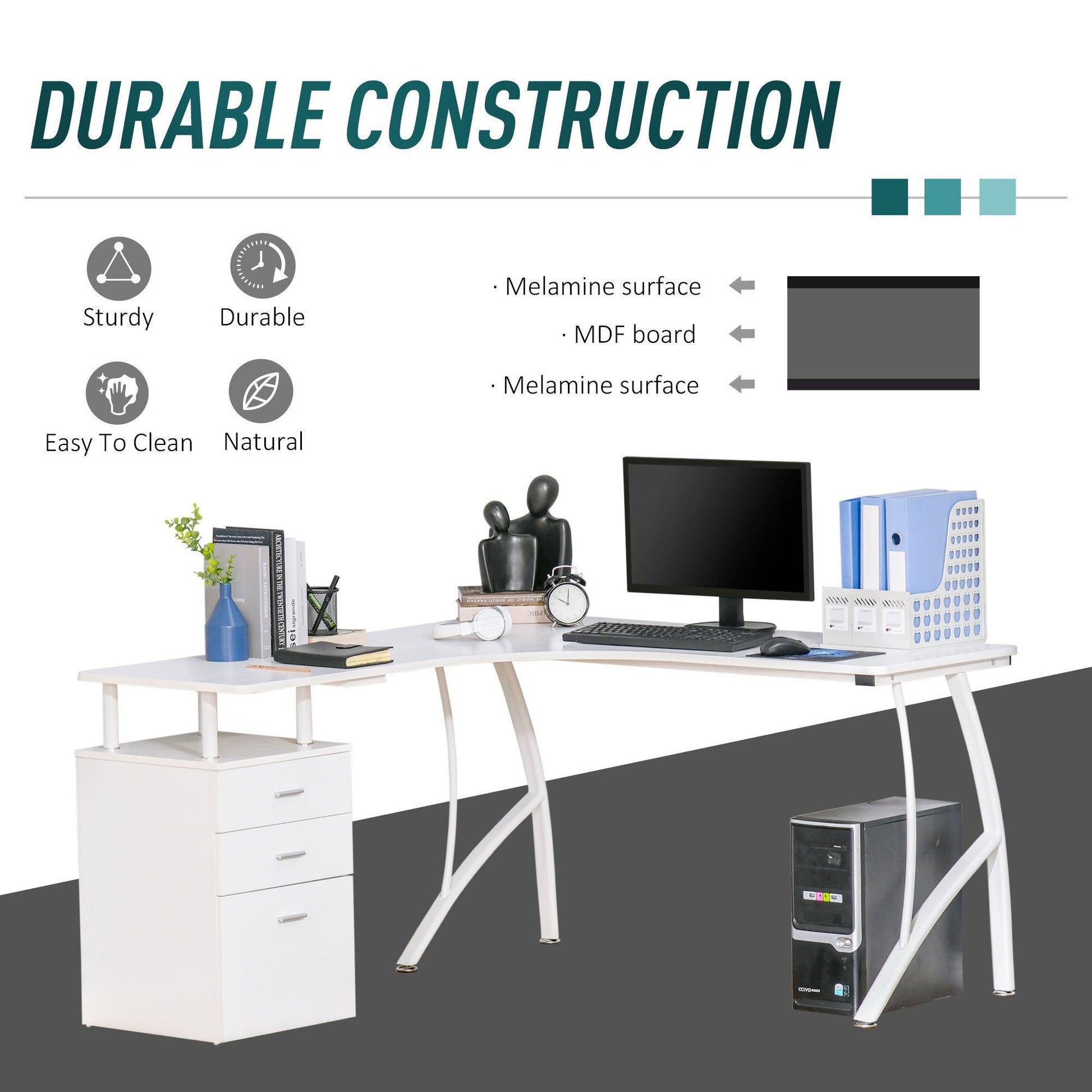 HOMCOM Industrial-Style Home Office Desk with Storage - ALL4U RETAILER LTD