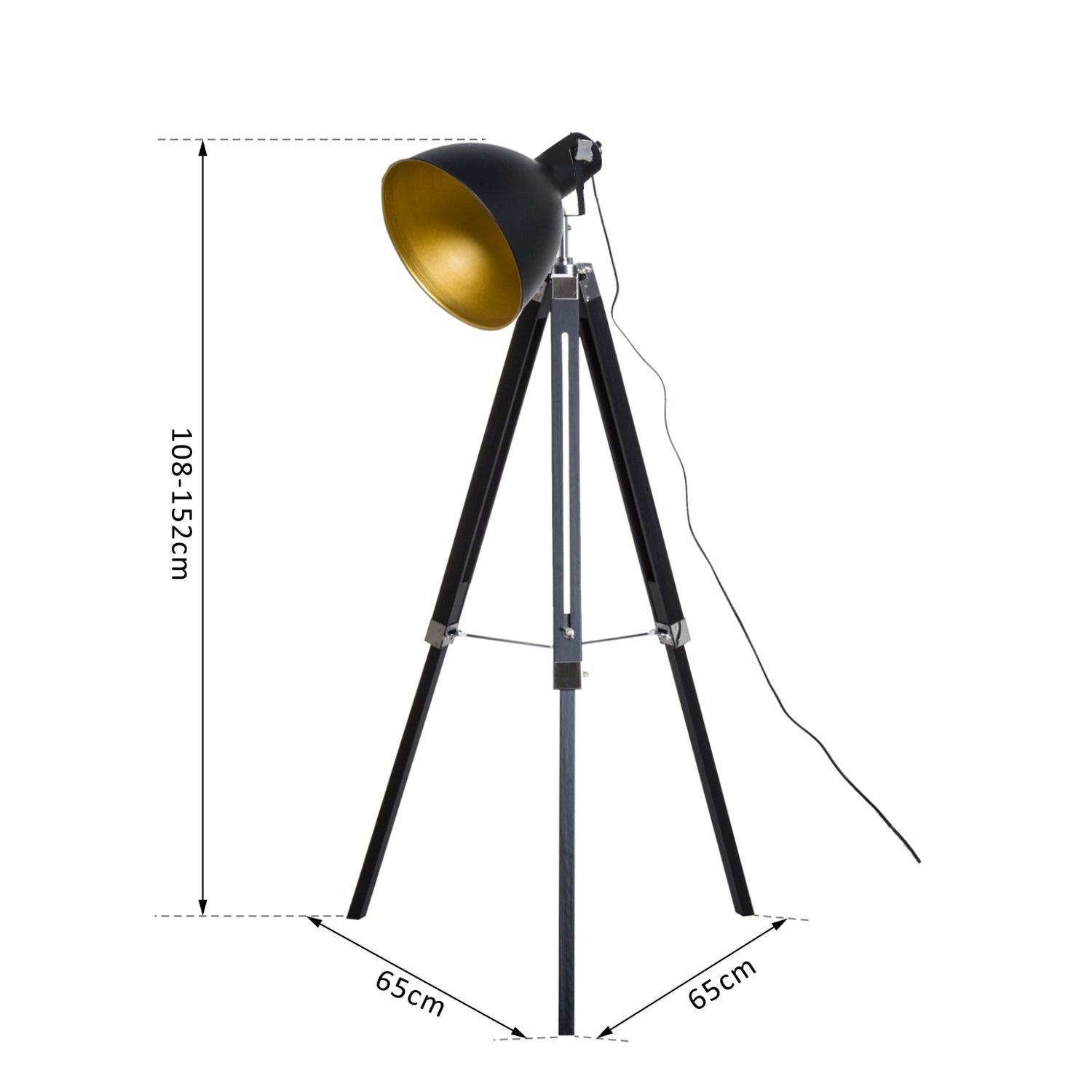 HOMCOM Industrial Tripod Spotlight Floor Lamp - Black & Gold - ALL4U RETAILER LTD