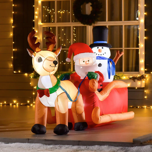 HOMCOM Inflatable Santa Claus on Sleigh Deer - ALL4U RETAILER LTD
