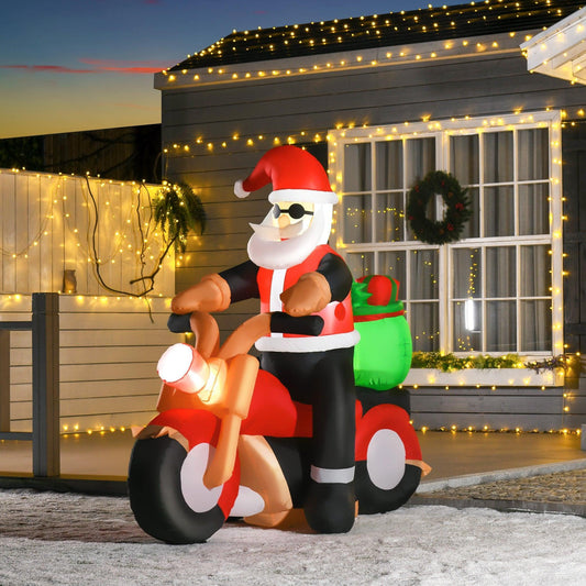 HOMCOM Inflatable Santa Claus Riding Motorcycle for Xmas Garden Decor - ALL4U RETAILER LTD