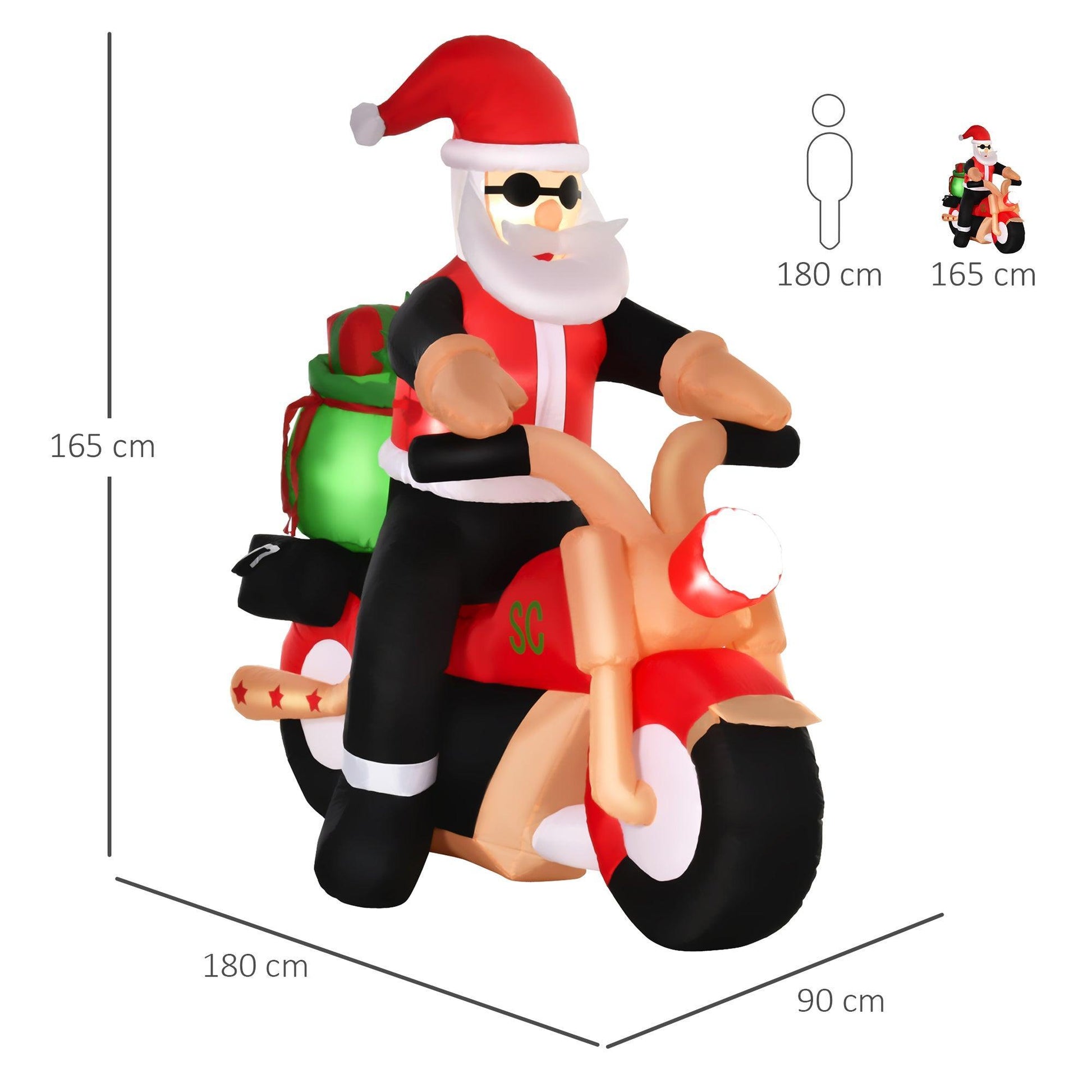 HOMCOM Inflatable Santa Claus Riding Motorcycle for Xmas Garden Decor - ALL4U RETAILER LTD