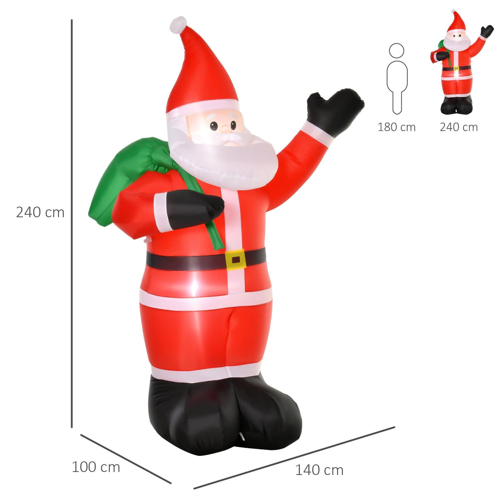 HOMCOM Inflatable Santa Yard Decoration with LED Lights - ALL4U RETAILER LTD