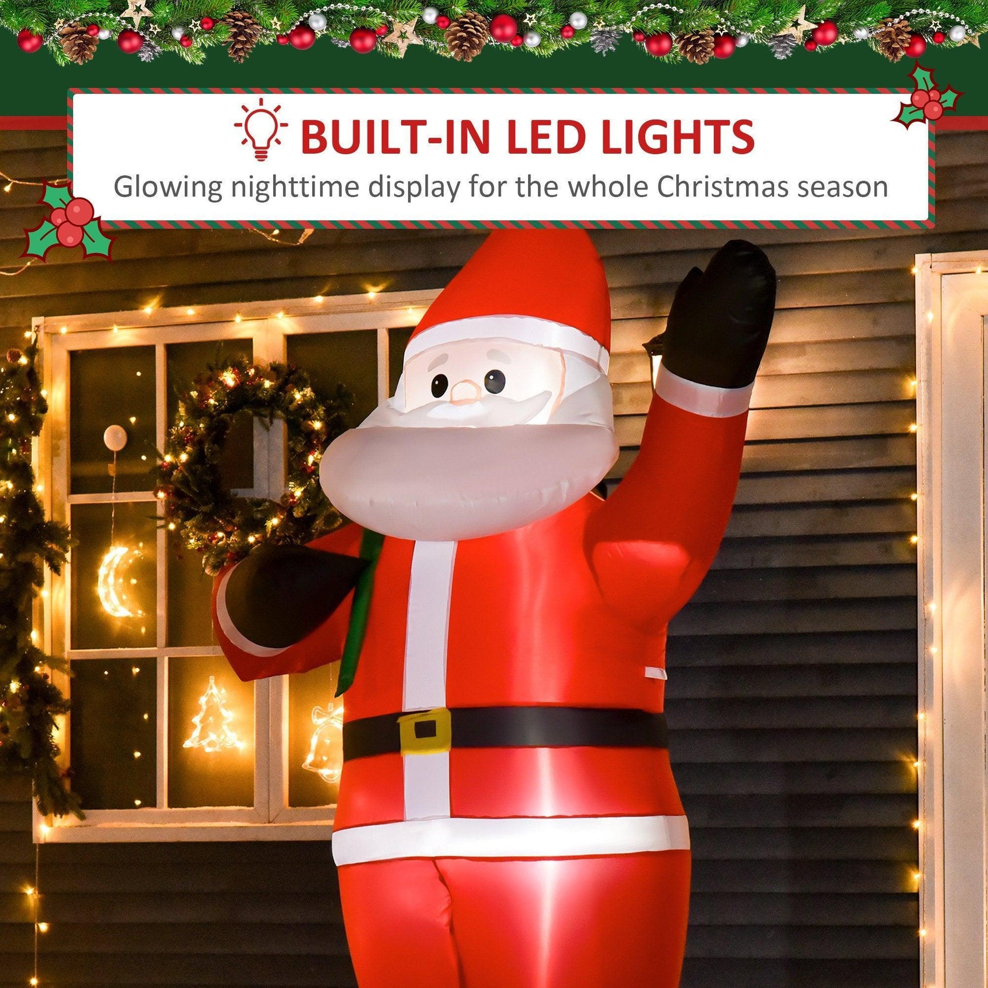 HOMCOM Inflatable Santa Yard Decoration with LED Lights - ALL4U RETAILER LTD